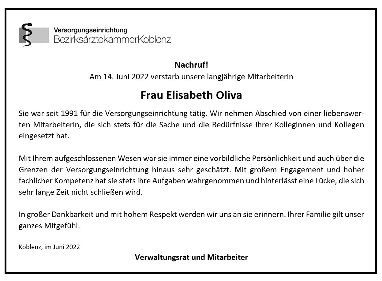Wir trauern um unsere Mitarbeiterin Elisabeth Oliva